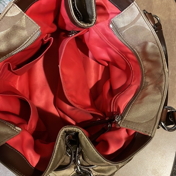 Signature C Tan & Brown Sateen Leather Coach Purse 🤎 - Picture 10 of 16